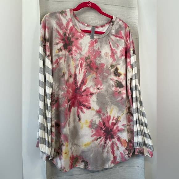 Honeyme Tops - Honeyme Floral Tie-Dye Long Sleeve Top